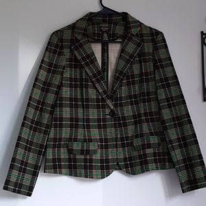 Green, Black, & Creamy Tan Plaid Blazer